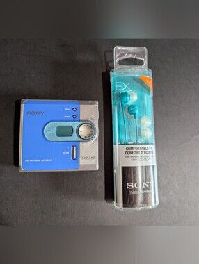 Sony Net MD Walkman MZ-N420D Digital  MiniDisc Player & Headphones Blue Works